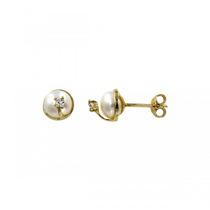 Σκουλαρίκια χρυσά 14Κ με μαργαριτάρι & ζιργκόν - MRS1044