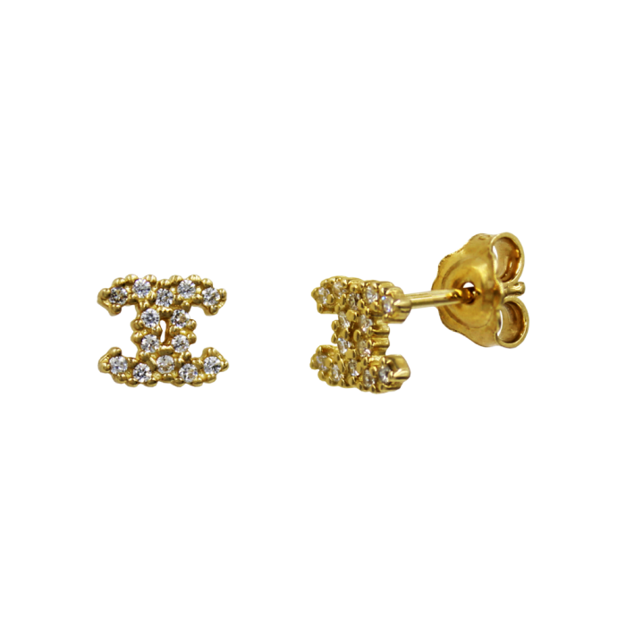 Σκουλαρίκια Coco Chanel Χρυσά 14Κ Με Ζιργκόν Πέτρες - S1181