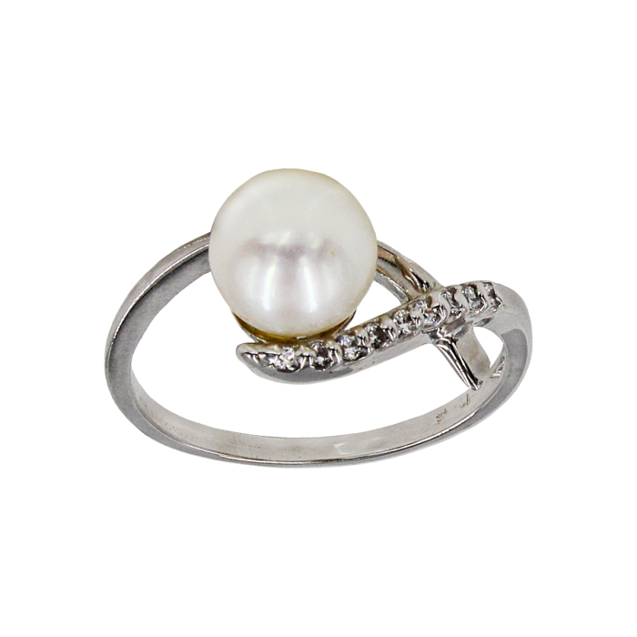 Δαχτυλίδι λευκόχρυσο 14Κ με μαργαριτάρι & ζιργκόν - MRD793L