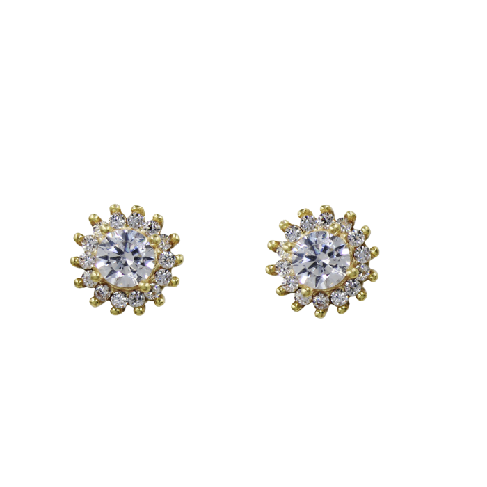 Σκουλαρίκια Ροζέτα Χρυσά 14Κ Με Ζιργκόν Πέτρες - S1224